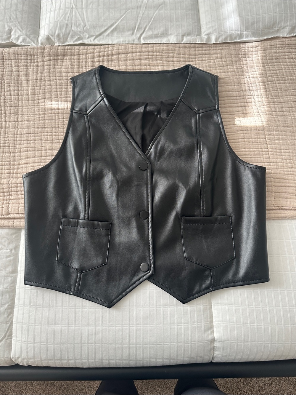 Vici Black Faux Leather Button Vest